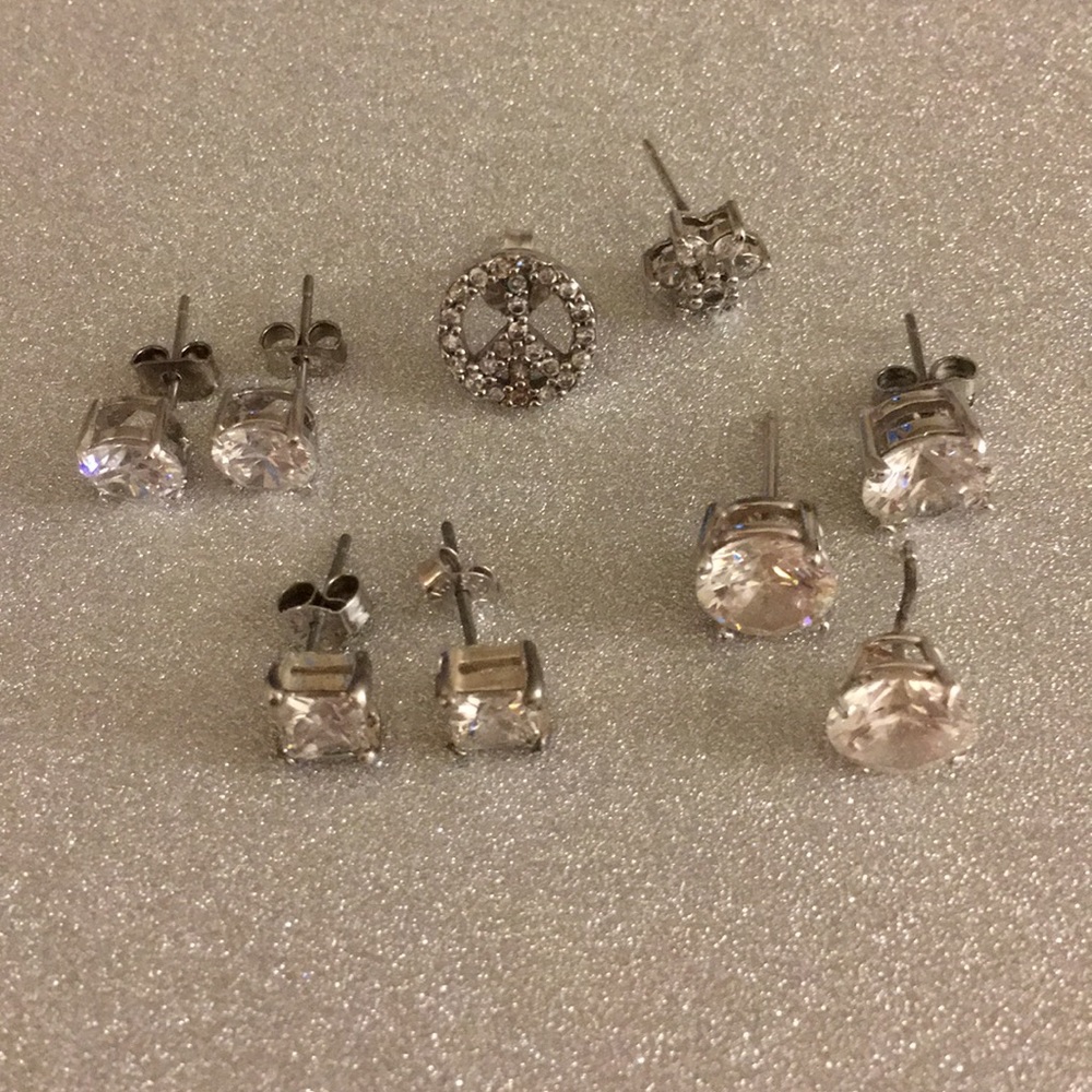 2 Pairs of Sterling CZ Earrings & 5 Single Earring